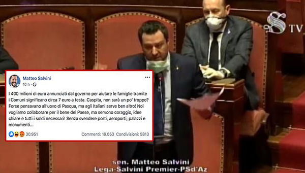 Salvini ha capito che il bonus spesa da 400 milioni verrà diviso tra tutti gli italiani