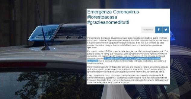 La Polizia comunica che non è possibile neanche fare una passeggiata