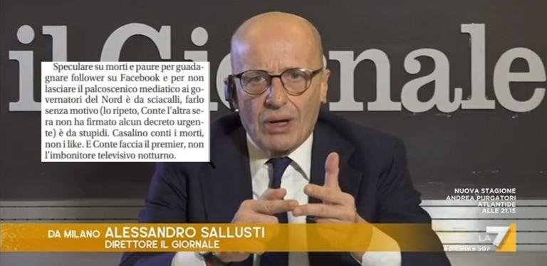 Sallusti accusa Conte e Casalino di «speculare sui morti per guadagnare follower»