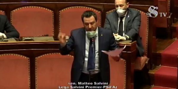 Salvini al Senato: «Non si può far passare per salvatore chi ha contagiato il mondo, la Cina»