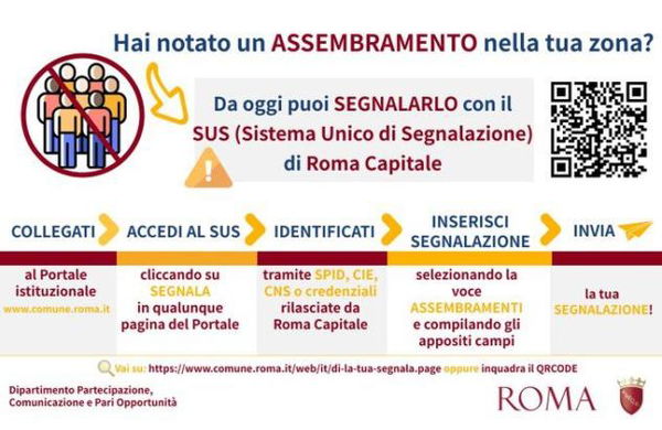 Il Comune di Roma chiede ai cittadini di segnalare gli assembramenti