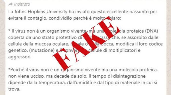 Ennesima fake news su Whatsapp: è falsa la ‘sintesi’ della Johns Hopkins University sul Coronavirus