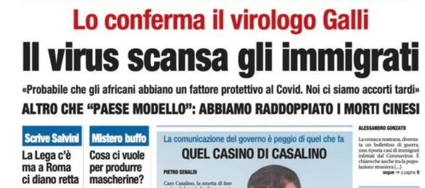 Libero titola: «Il virus scansa gli africani»