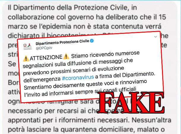 Il messaggio fake su WhatsApp che parla di biocontenimento per coronavirus dal 15 marzo