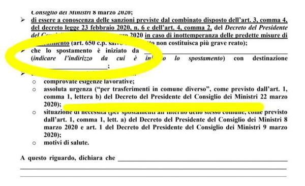 Cambia ancora l’autocertificazione, si dovrà indicare il luogo da cui si è partiti e quello in cui si arriverà