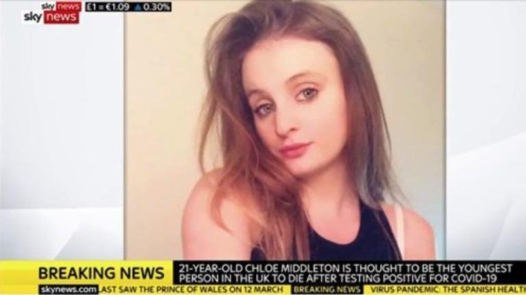 La storia della 21enne Chloe Middleton, in Gran Bretagna si ritiene sia la più giovane vittima Covid-19 senza sintomi preesistenti