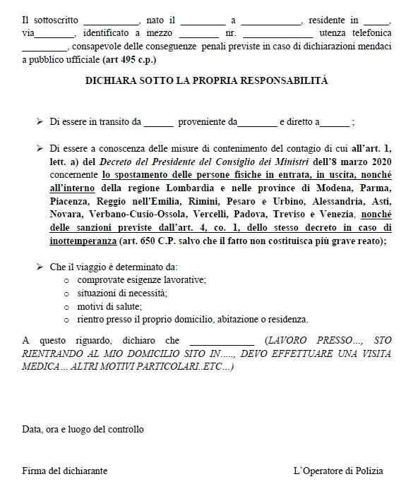 autocertificazione spostamenti