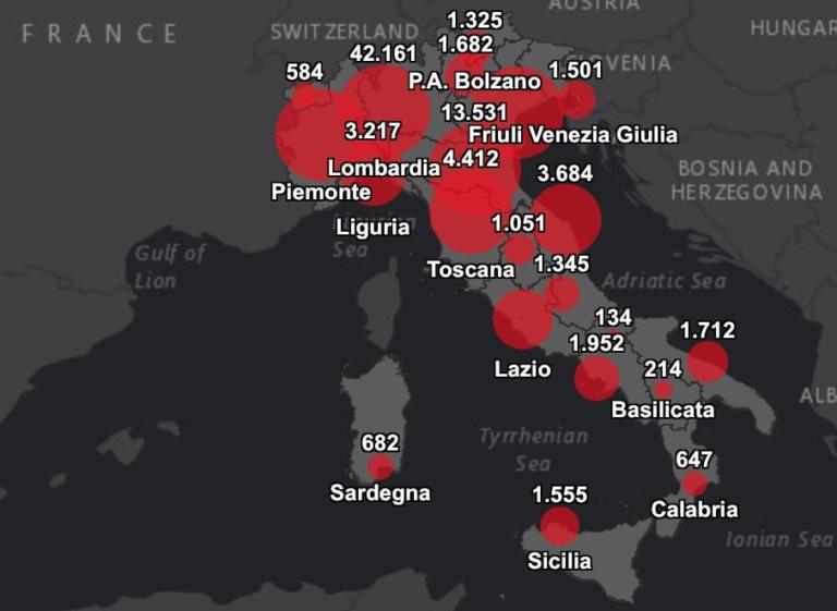 Coronavirus, la mappa dei contagi in Italia