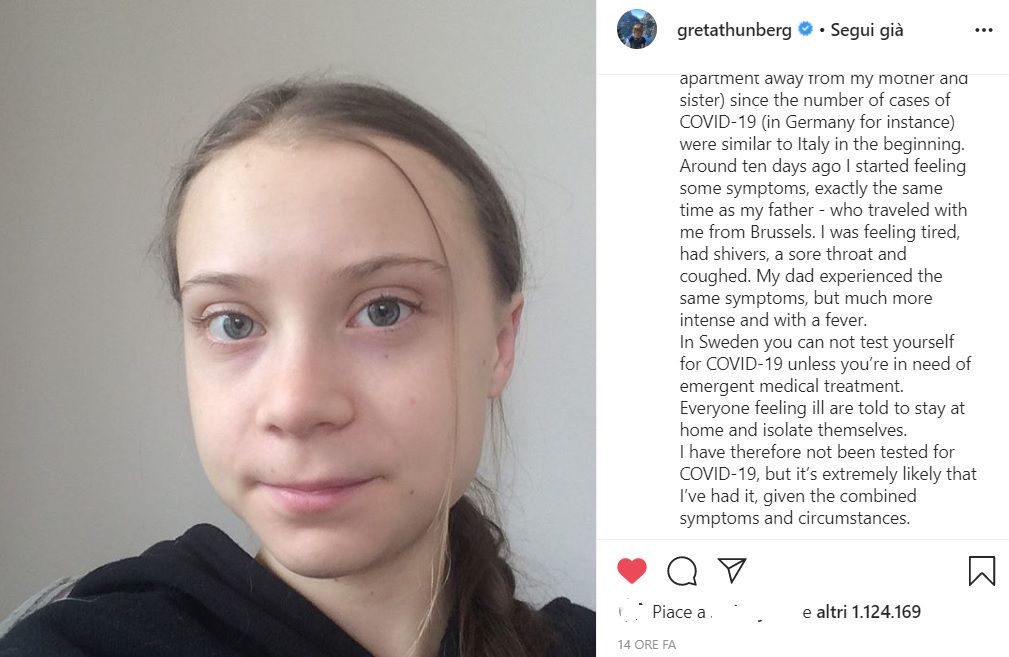 Il messaggio di Greta Thunberg, anche lei in isolamento con i sintomi ...