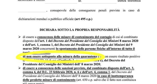La nuova autocertificazione sul sito del Viminale: «Dichiarare di non essere stati sottoposti a quarantena»