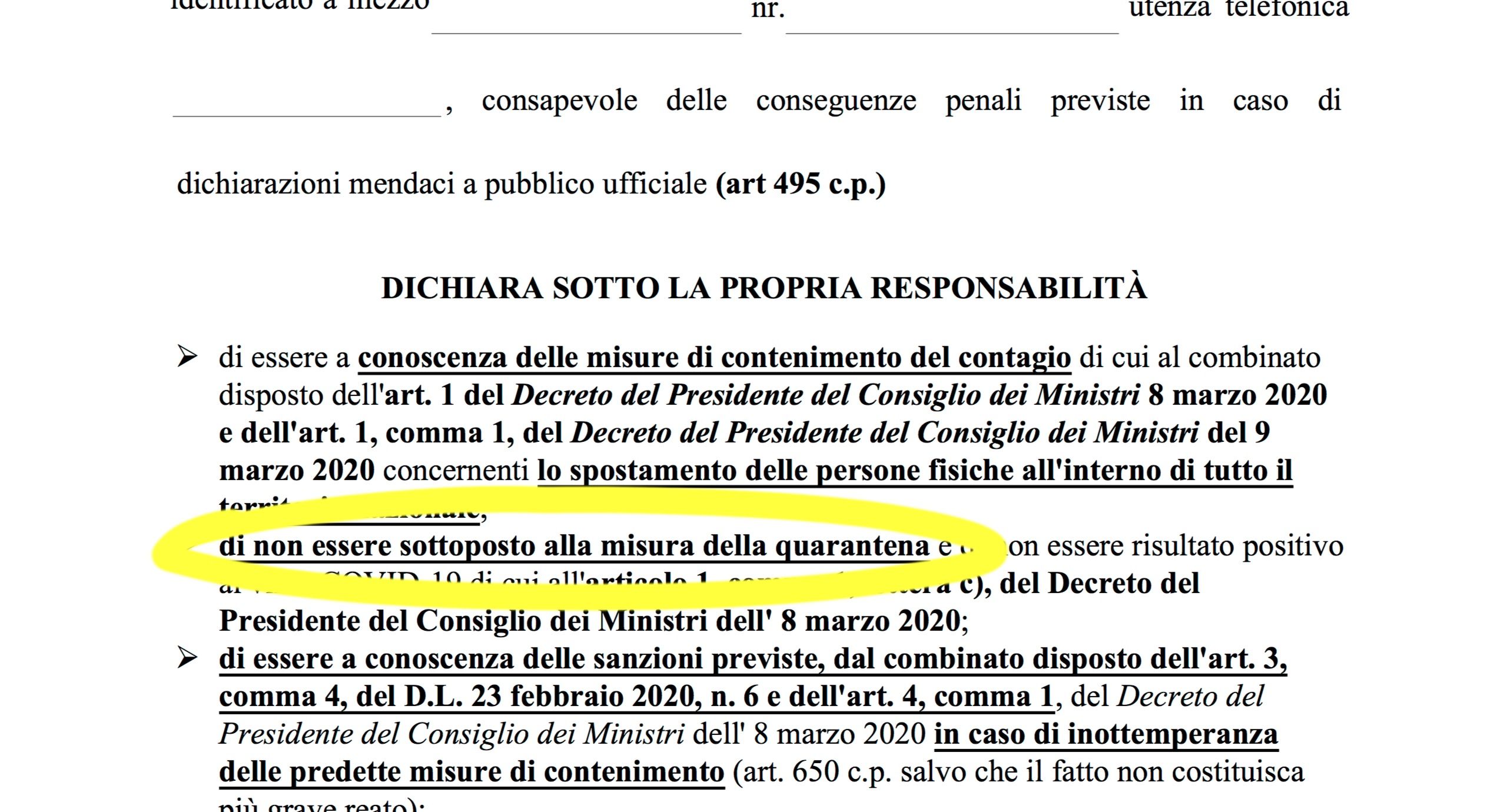 nuova autocertificazione coronavirus