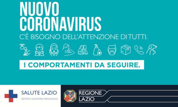 Le informazioni utili della Regione Lazio sui comportamenti da seguire nell’emergenza coronavirus