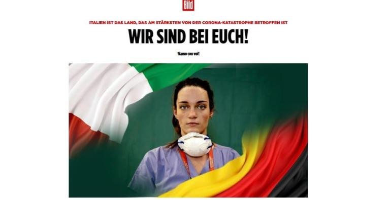 Il quotidiano tedesco Bild esprime vicinanza al popolo italiano: «Siamo con voi»