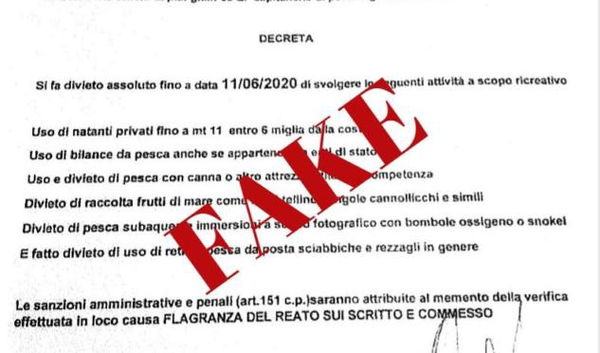 La Questura di Roma non ha mai pubblicato un documento sul divieto di attività ricreative in mare