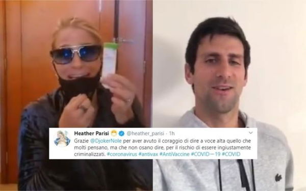 Il doppio misto ‘Heather Parisi – Novak Djokovic’ nella partita no vax contro l’obbligo di vaccino anti-Covid