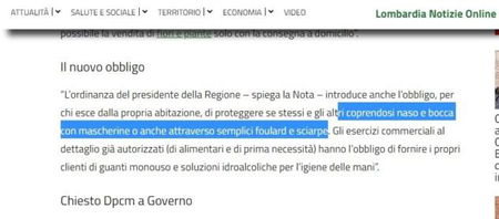 Perché la Regione Lombardia obbliga le persona a coprire «naso e bocca con mascherine o con semplici foulard e sciarpe» article-post