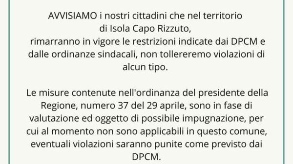 I comuni calabresi che dicono no all’ordinanza di Jole Santelli