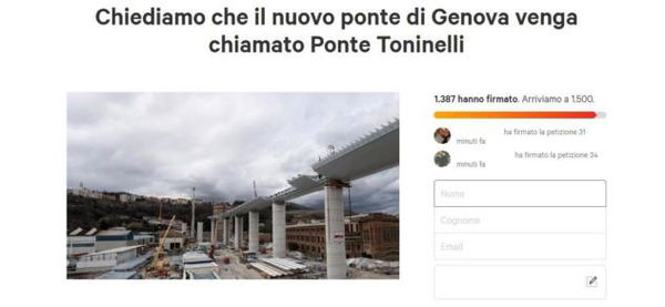 La petizione online per chiamare ‘Ponte Toninelli’ il nuovo viadotto di Genova