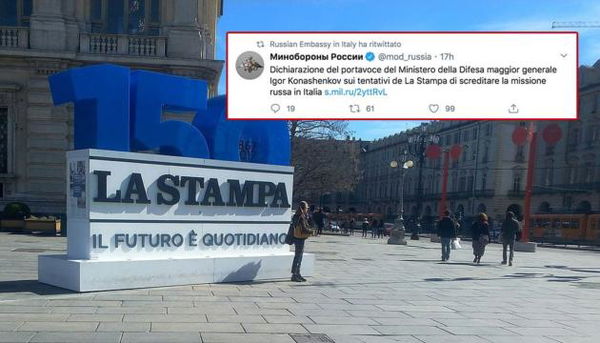 Il messaggio della Russia al quotidiano La Stampa: «Chi scava una fossa al prossimo, ci finirà prima»