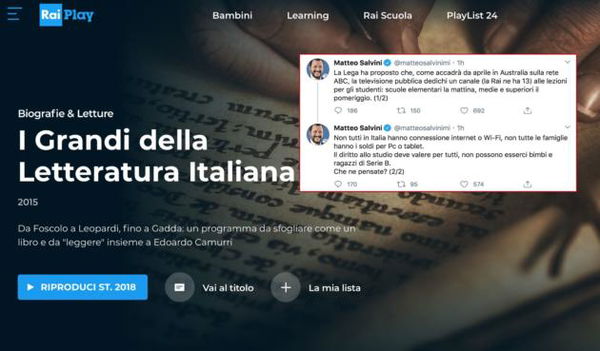Matteo Salvini propone un canale della Rai dedicato alla scuola (ma Rai Scuola esiste già)