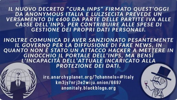Anonymous si prende gioco degli attacchi hacker all’Inps