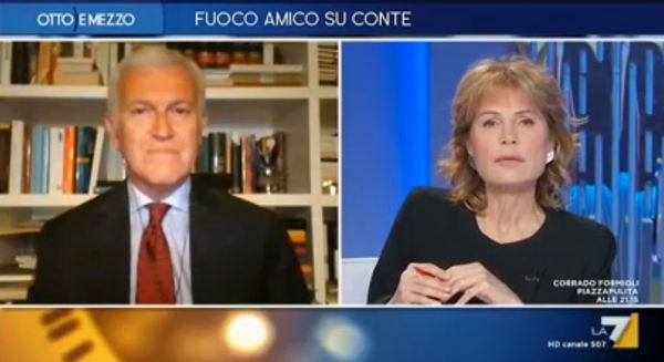 Belpietro a Otto e mezzo sulle contestazioni a Conte: «Se fossi in lui non dormirei tranquillo»