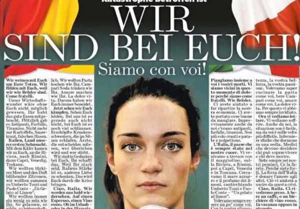 La lettera d’amore del tabloid Der Bild all’Italia: «Ci avete aiutato con l’economia e portato cose buone da mangiare»