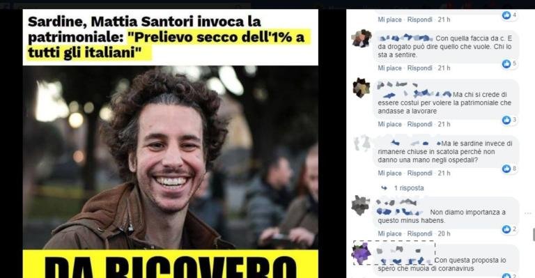 Dentro i gruppi sovranisti: insulti e auguri di morte a Mattia Santori