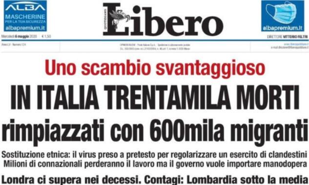 Libero dice che l’Italia vuole scambiare i 30mila morti covid con 600mila migranti article-post