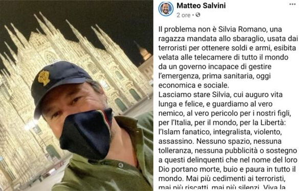 Salvini come fosse Antani, non riesce a dire che condanna la frase di Pagano