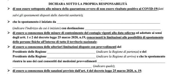 L’ultima autocertificazione che serve solo a spostarsi tra regioni