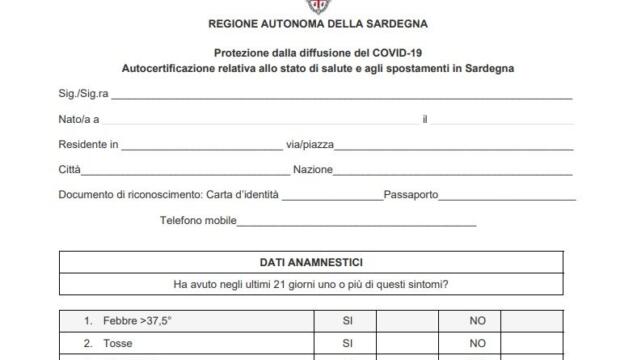 Autocertificazione per entrare in Sardegna