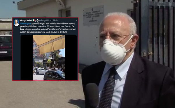 Giorgia Meloni dice che De Luca è troppo impegnato a parlare di lanciafiamme, ma lui è a Mondragone