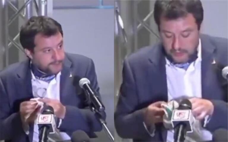Salvini ci insegna cosa non fare con una mascherina usata | VIDEO