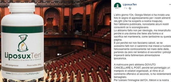 L’azienda di integratori della foto della Meloni cancella la foto: «Noi come imprenditori vittime del racket»