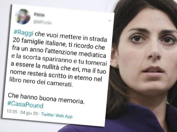 Il messaggio per la Raggi dopo il sequestro di Casapound: «Sarai nel libro nero dei camerati»