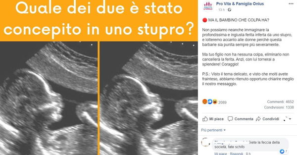 Il messaggio di Pro Vita alle vittime di stupro incinte: «Tuo figlio non ha nessuna colpa, con lui tornerai a splendere»