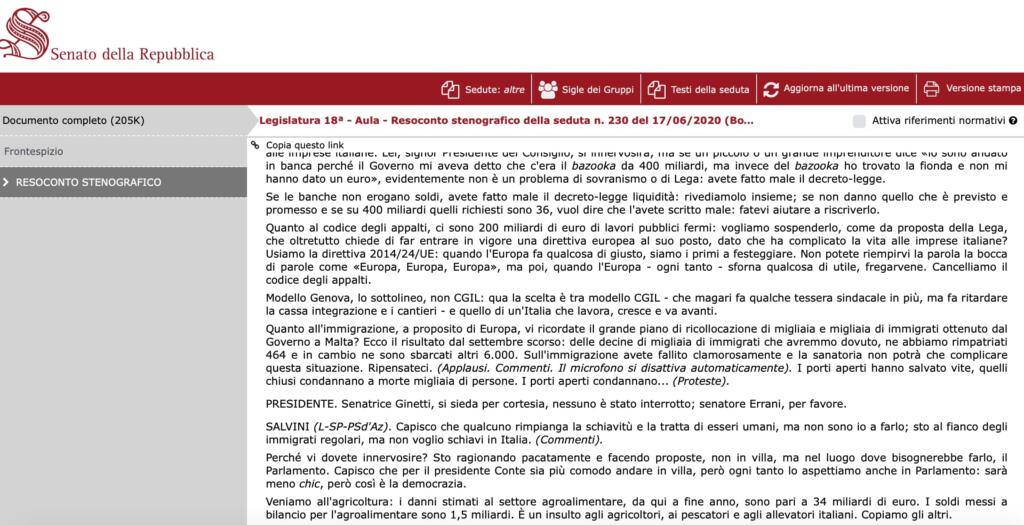 resoconto senato