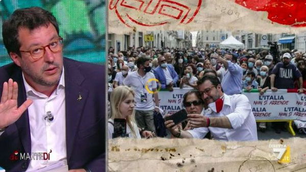 L’imbarazzante domanda di Salvini a Floris: «Posso, mentre parlo con una signora, abbassarmi la mascherina? No?»