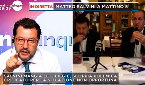Salvini divaga a Mattino 5: «Ciliegie? Forse per qualcuno è meglio farsi due canne»