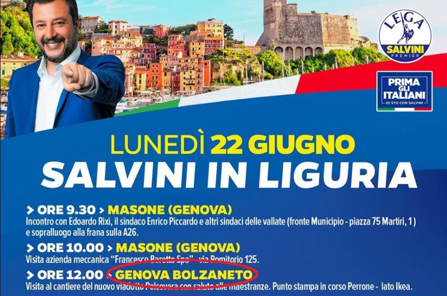 Salvini in visita a Genova sbaglia l’indirizzo dell’ex Ponte Morandi article-post
