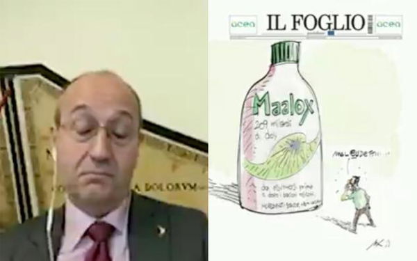 La faccia del leghista Bagnai quando gli viene mostrata la vignetta di Makkox | VIDEO