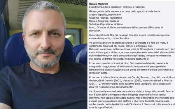L’ex membro dello staff comunicazione del M5S e i carabinieri di Piacenza predisposti a delinquere perché nati al Sud