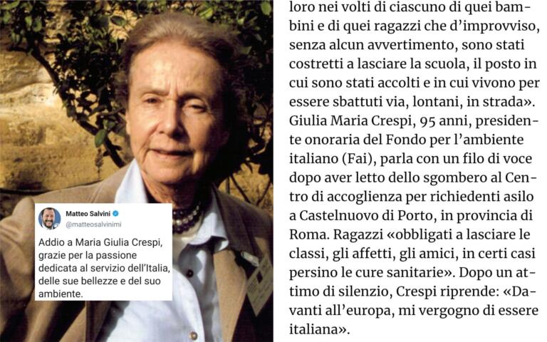 Salvini ricorda Giulia Maria Crespi, ma lei si era vergognata di essere italiana dopo gli sgomberi voluti dal leghista