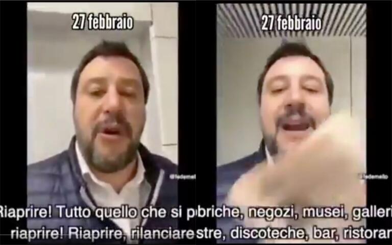 Ma la persona che parla di «governo del contagio» è la stessa del video «riaprire tutto» in piena pandemia?