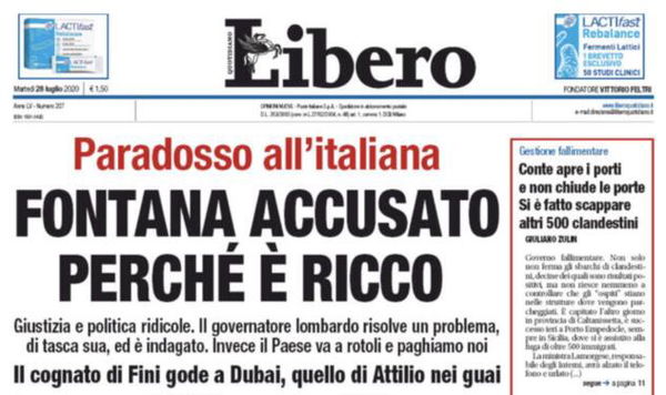 Secondo Libero, Fontana viene attaccato perché è ricco