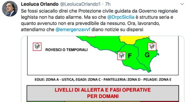 Il sindaco di Palermo Orlando risponde a Salvini: «Se fossi sciacallo, darei la colpa alla Protezione Civile leghista» article-post