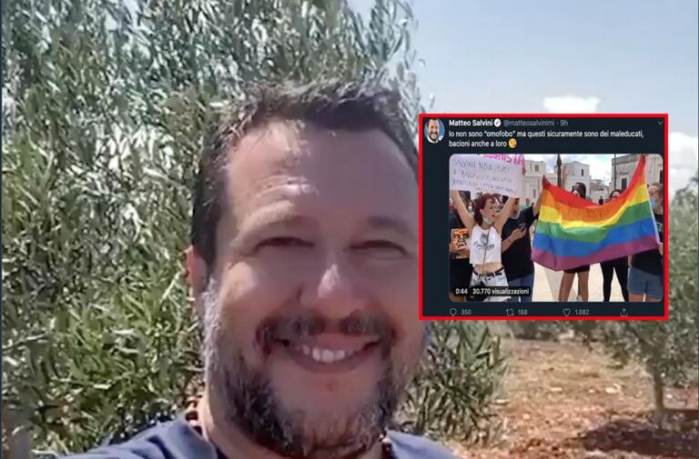 Salvini: «Non sono omofobo ma» ed espone sui suoi social attivisti LGBT che protestano