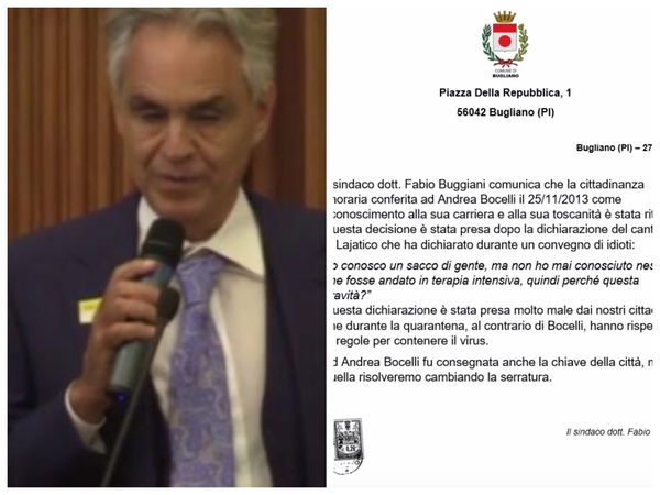 Qualcuno (indovinate chi) ha creduto che il comune di Bugliano ha tolto la cittadinanza onoraria a Bocelli