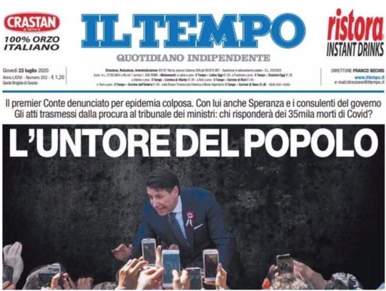 Il titolo del Tempo su Conte «untore del popolo»